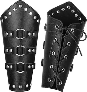 Medieval Warrior Pair Faux Leather Arm Guards Arm Bracers Leather Gauntlet Medieval Viking Cosplay Accessories for Men Women