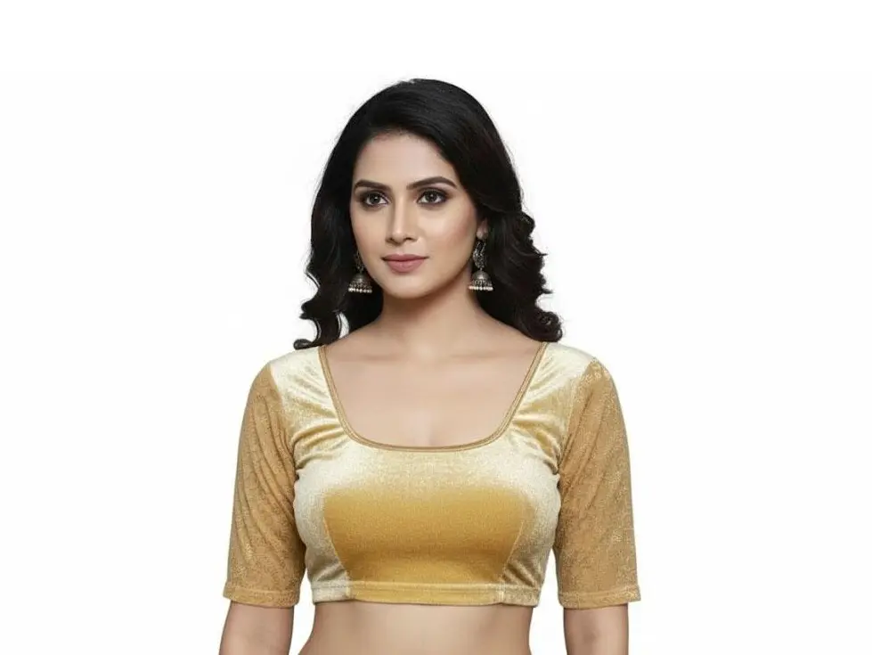 Stretch Velvet Saree Blouse – Scoop Neck, Elbow Sleeves #HC-31