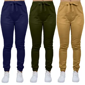 3-Pack Women's Loose Fit  Basic Stretch Twill Joggers