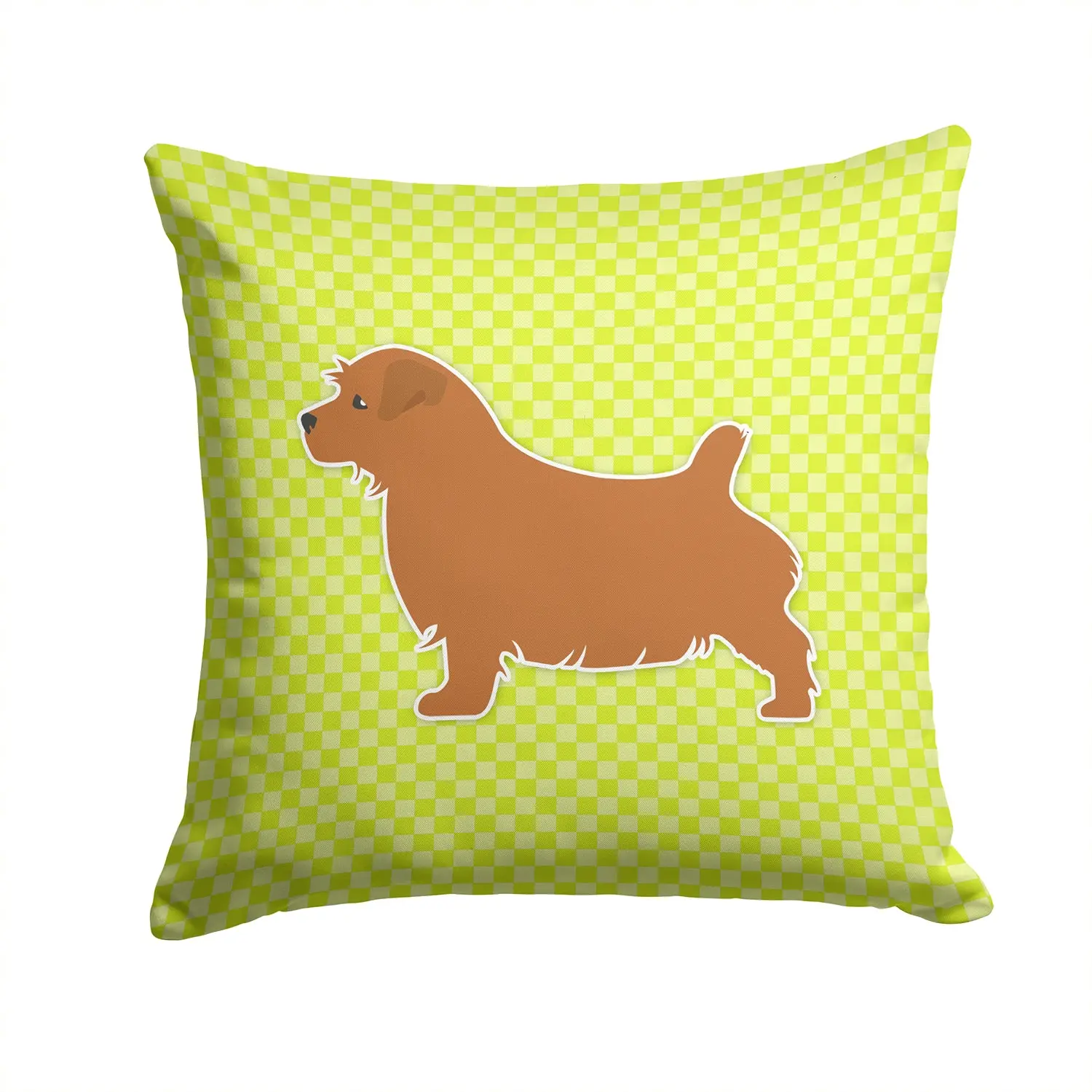 Norfolk Terrier Checkerboard Green Decorative Throw Pillow 14x14 Indoor Outdoor Accent Cushion, Fabric Cover with Insert for Sofa, Bed, Porch & Living Room
