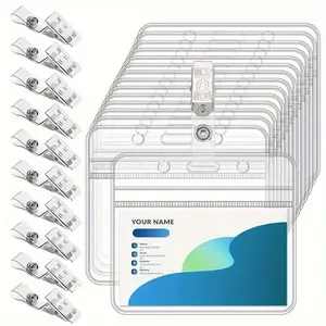 Transparent Horizontal Id Badge Holder with Metallic Clip, 1 Set/10 Sets Waterproof Durable Name Card Holder, Lightweight Clip Style Id Holder for Office & Personal Use, Removable Cardholder