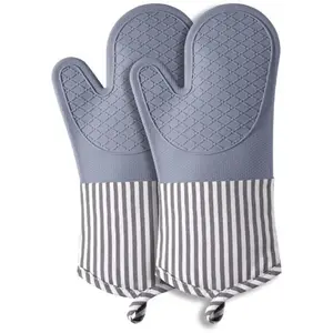 Silicone Oven Mitts with Quilted Lining, Heat Resistant Insulated Waterproof Non-Slip Kitchen Gloves, Kitchenware Bakeware, Baking Cooking BBQ, 500°f, 13.5 Inch