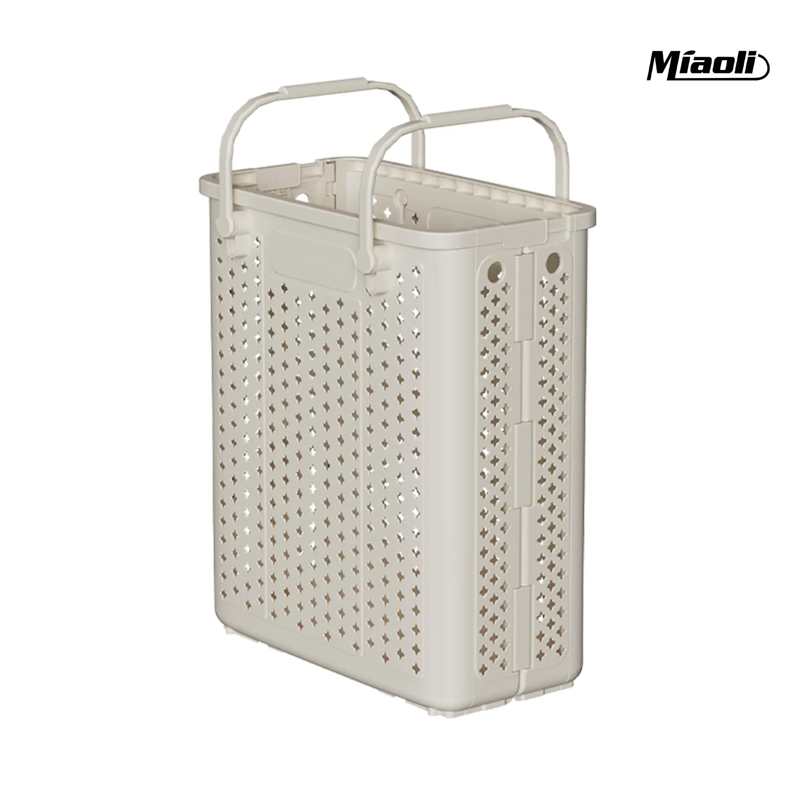 Miaoli Rectangular Faux Leather Foldable Wheeled Laundry Basket with Attached Handles, Portable Laundry Bin, Space-Saving Storage Basket for Bathroom, Bedroom