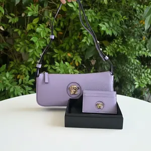 Pre-owned VERSACE Leather Shoulder Bags BUNDLE Purple Medusa Bag & Card Holder NEW
