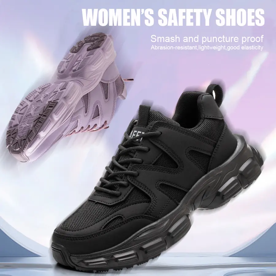 Women's Round Toe Steel Toe Safety Shoes, Lightweight Athletic Lace-Up Work Sneakers with Kevlar Puncture Protection, Laces, Work Boot, Outdoor Labor, Kevlar Shield, Factory Wear, Shoes For Women, All Seasons, Less Than Ankle, Footwear, Walking Shoes, Clo