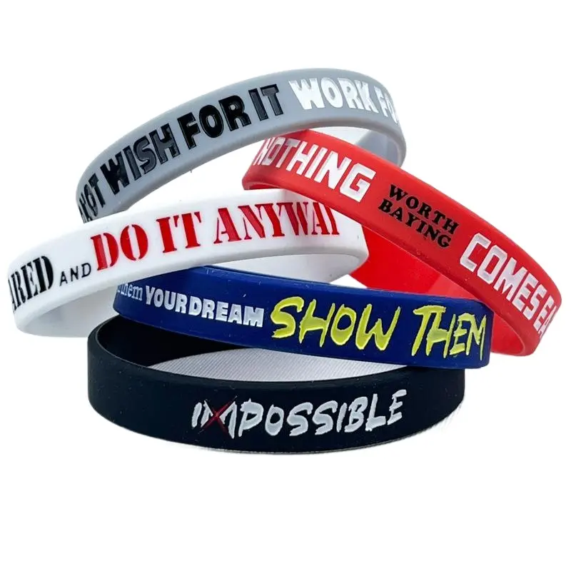10-Piece Stretch Rubber Bracelet Set for Stress & Mood, Unisex Silicone Wristbands with Motivational Quotes for Men & Women, Rubber Bands Bracelet Set, Gym Party Favors, Stress Mood Bracelets & Bangles