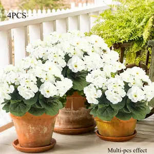 This 4pcs Collection Includes 120 Faux Flowers Such As Begonia, White Geranium, White Artificial Lily, Artificial Potted Flower, For Decorating Wedding Venues, Gardens, Homes, Table Centerpieces, Artificial Outdoor Plants