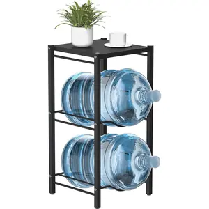 5 Gallon Water Jug Rack, 3 Tier Detachable Water Bottle Holder With Storage Shelf, Heavy Duty Water Jug Dispenser Stand Organizer for Kitchen, Office, Home, Black