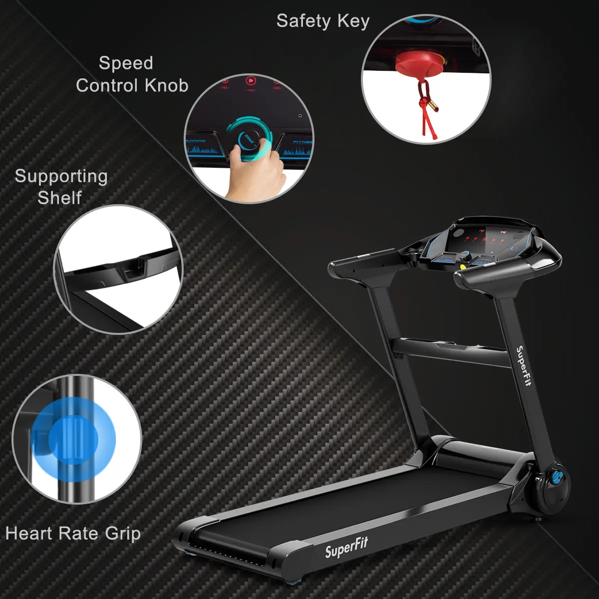 COSTWAY - Smart 2.25HP Folding Treadmill with LED Touch Display & Heart Rate Monitor