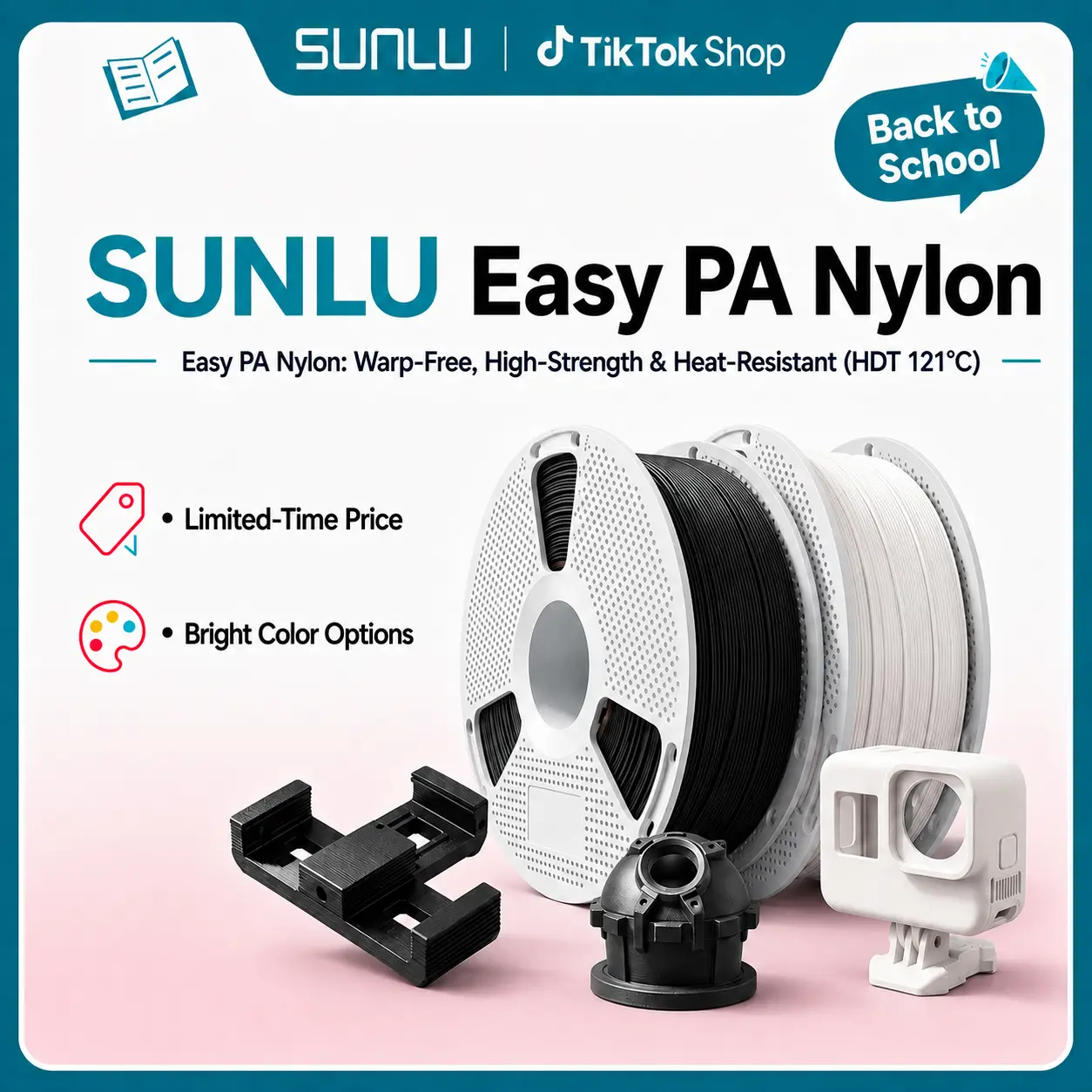 SUNLU Easy Nylon (E-PA) Mechanical 3D Printer Filament, 1KG – No Warping, High Strength, 121°C Heat Resistant, Smooth Printing, UV & Moisture Shielding – Ideal for Functional & Industrial Parts tiktokshopbacktoschool,back to school,back to school haul