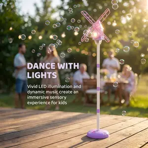 Automatic Windmill Bubble Machine, Automatic Bubble Blower, Adjustable Height, Colorful Lights, Music, Indoor Outdoor Use, Gift for Kids