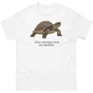 Slow Motion Over No Motion Turtle T-Shirt – Funny Gen Z Slang Meme Tee, Hustle Mentality Shirt, Turtle Graphic Streetwear, Motivational Gift for Him or Her Grey