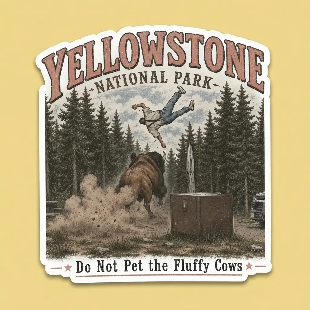(Set of 1,2,3,5 pcs) Yellowstone National Park Bison Tourist Sticker, Do Not Pet The Fluffy Cows Sticker, Laptop Phone or Water Bottle Sport Decal