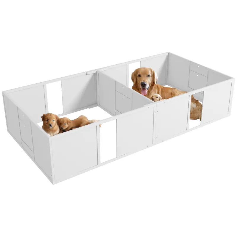 PawHut Whelping Box for Dogs and Puppies, Dog Whelping Box with Washable Waterproof Pee Pad & Adjustable Door for Large, Medium and Small Dogs, White, 96" x 47" x 19"