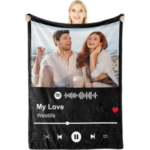 Personalised Photo Gifts with Your Photo in Spotify Music Cover Design, Customizable Blanket with Photo Text, Anniversary Music Gift for Him Her, Valentines Day Birthday Gifts Ideas for Women