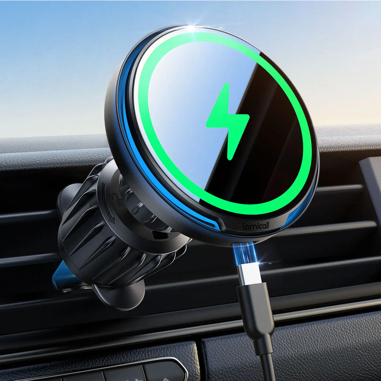 Lamicall Magnetic Car Phone Holder Wireless Charger - Magnetic Hybrid, MagSafe, 15W QC Fast Charging, Secure Vent Mount Car Accessory for iPhone 12-17 Pro Max, Magnetic Hybrid Chargers, Magsafe Chargers
