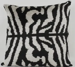 Black and white Zebra patterned 100% silk velvet throw pillow: 20"x20"