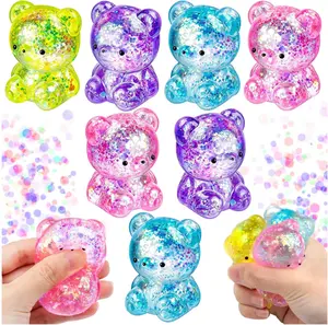 7 Pack Bear Stress Balls Fidget Toys Sensory Sugar Ball Stress Relief Toys, Cute Gummy Bear Stuffers for for Kids Adults Easter Basket Party Favors Goodie Bags