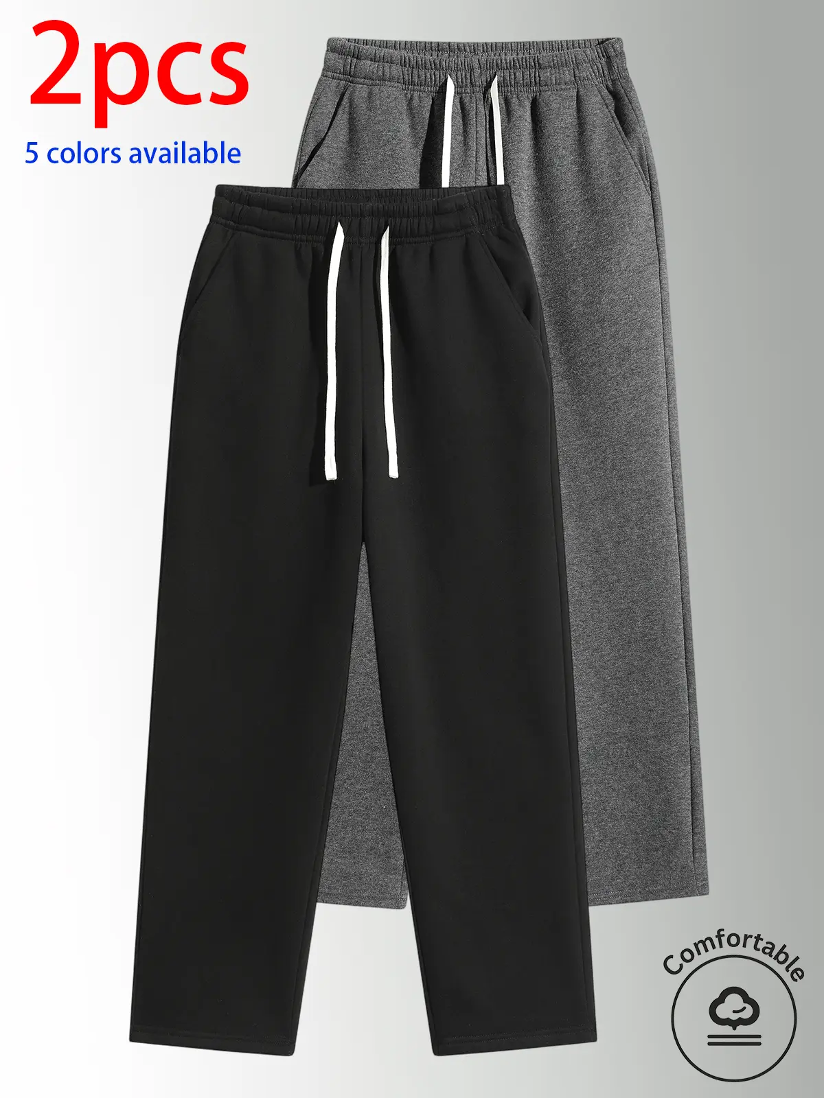 2-pack men’s long pants: men’s cotton long pants, men’s casual athletic pants, men’s sweatpants. Loose drawstring wide sweatpants with 40% cotton for a soft, skin-friendly feel; available in multiple colors—solid colors are simple, versatile, and flatteri