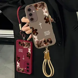 Vintage Floral Aesthetics Lanyard Phone Shell Christian Psalms 46:5 Cross for 【Galaxy S24】  Matte Finish Anti Drop Bumper Religious Birthday Gift For Her 666