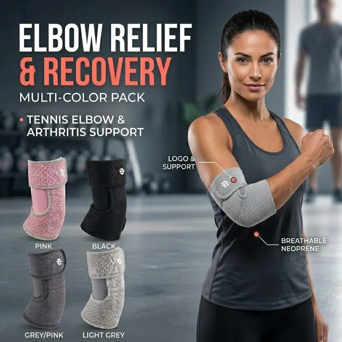 Elbow Brace for Tennis Elbow Pain Relief, Adjustable Compression Elbow Support Sleeve, Breathable Sports Elbow Pads for Weightlifting Tendinitis Arthritis Basketball, Unisex Multi-Color Pack
