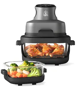 4.2 QT Dual Glass Container Air Fryer - 1500W 4-in-1, Microwave/Freezer Safe, 60 Min Timer & Adjustable Temp