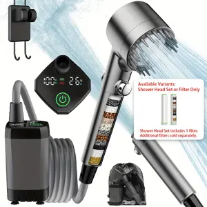 18-Stage Filtered Portable Shower Head, Upgraded Rechargeable Electric Pump with 6000mAh Battery, Smart Digital Display, Camping Equipment for Hiking, RV Travel