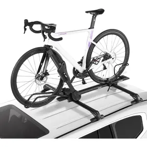 VEVOR Roof Bike Rack, 33 lbs Capacity, Foldable Upright Roof Mount Bicycle Rack with Locking Systems & Adjustable Arm for T-Slot Crossbars, Upright Rooftop Bike Rack 1 Bike Carrier for Car SUV, Black