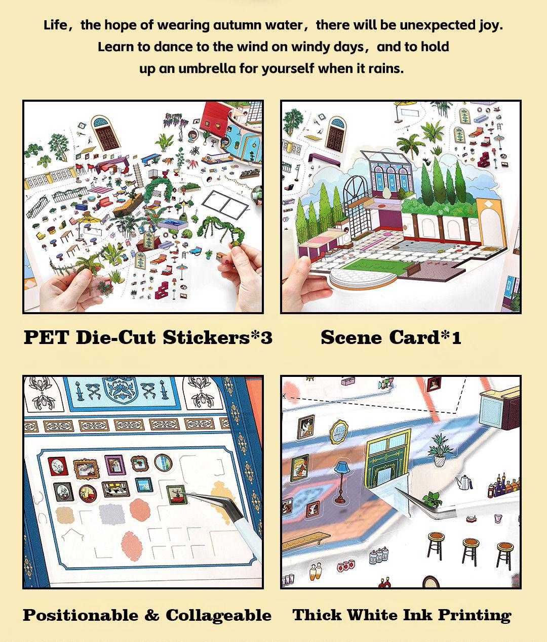 Roman Hotel Series – 3D Foldable Scene Sticker Kit,DIY Buildable Diorama for Room Decor & Display,Vintage Architectural Gift for Craft Lovers & Collectors,PET Sticker Set