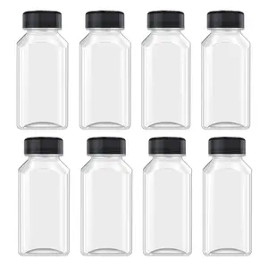 8 count 8 Oz Juice Bottles Plastic Mini Fridge Bottles, Leak Proof, Beverage Containers for Juice, Smoothie, Milk, Black Lid