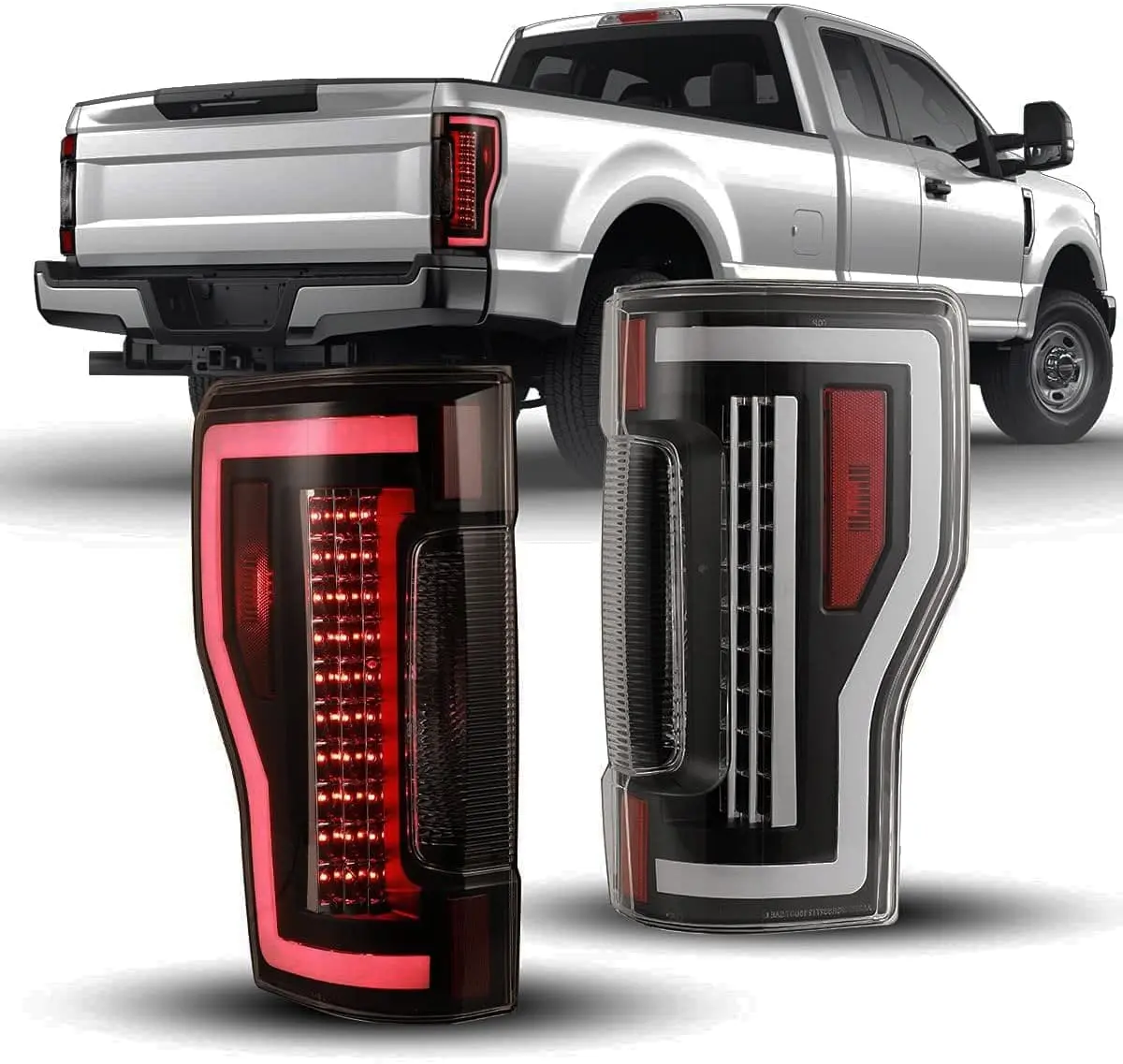 WOLFSTORM DOT SAE Approved LED Sequential Tail Lights with Lenses - Easy-Install Plug-and-Play Pair Set, Vehicle-Specific Fit for 2017-2019 Ford F-250-F-450 Super Duty, High-Recognition Illumination, Original Reverse Light Bulbs Solution