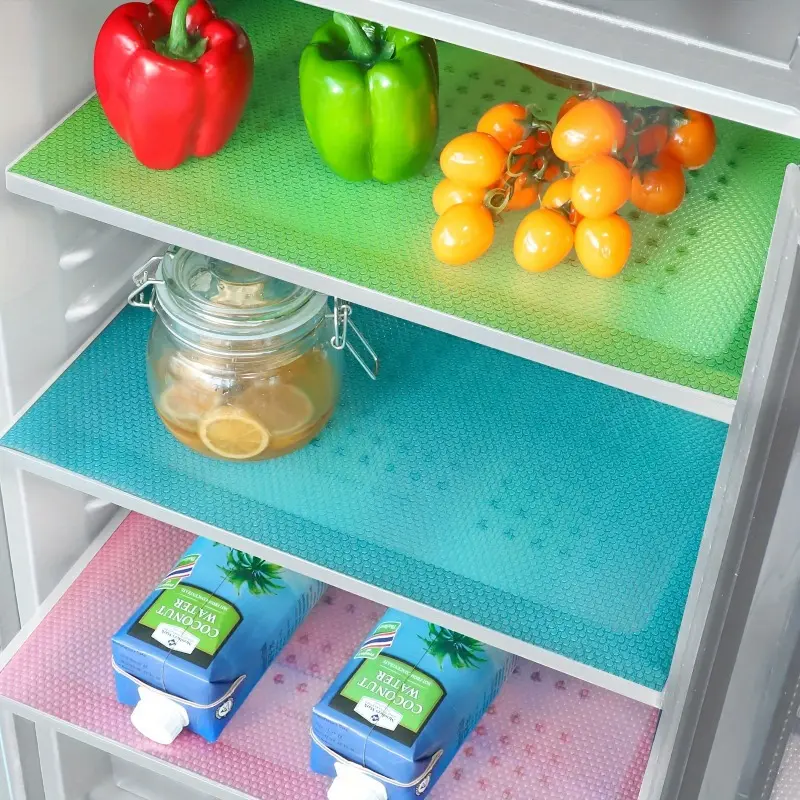 4 Pcs Refrigerator Mats - Fridge Shelf Liners, Non-Slip Drawer Liners & Table Placemats, Multi-Use Kitchen Accessories for Fridge, Drawers, Cabinets, Household Placemat