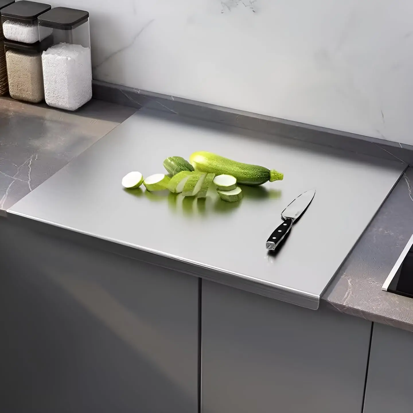 Stainless Steel Cutting Boards for Kitchen, 304 Stainless Steel Chopping Boards with Rim and Non-Slip Silicone Pad for Cutting Meats and Fruits on Countertops, Easy to Clean, 60 x 40 cm