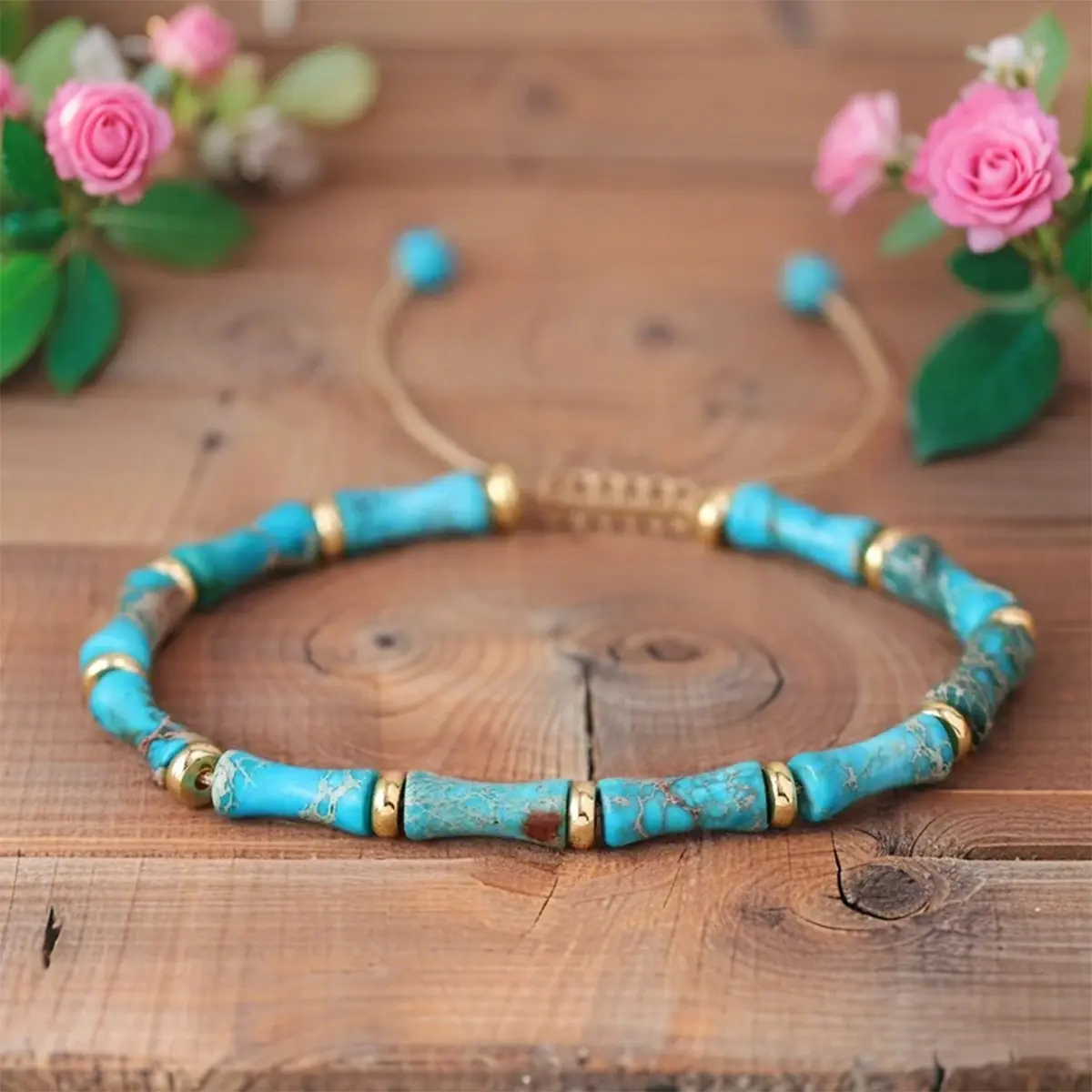 Hand-Braided Gemstone Bracelet with Sea Sediment Jasper, Adjustable Boho Jewelry for Emotional Healing, Enhances Creativity, Birthday Gift for Spiritual Seekers, Adjustable Size, Bamboo Beads