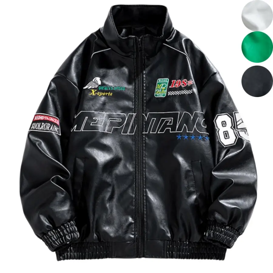 Men's Casual Racing Jacket, Letter Graphic Long Sleeve Zip-Up Streetwear Outerwear with Stand Collar, Tops, Menswear, Coats, Longsleeves, Casual Outerwears, Jackets Zip Up, Graphic Jackets