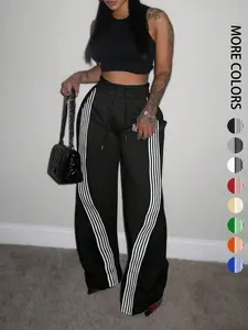 Women's Colorblock Striped Print Drawstring Waist Sweatpants, Comfy, Casual Pocket Pants for Daily Wear, Ladies Bottoms for All Seasons, Casual Streetwear Pants