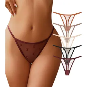 J-pone G-String Thongs for Women T-back Lace Hollow Out Low Waist Thongs Breathable Cheeky Sexy Underwear Panties 5Pack