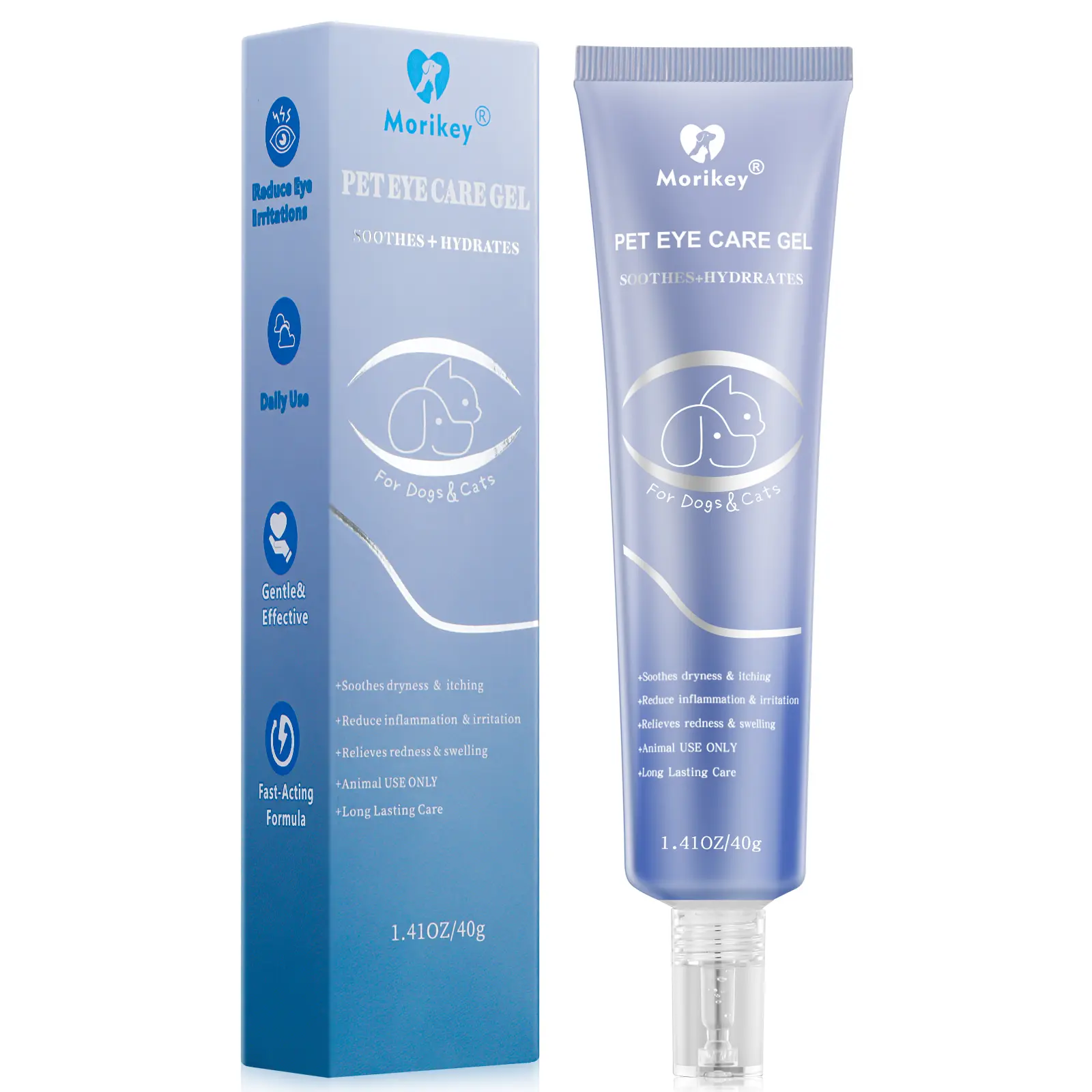 MORIKEY Pet Eye Care Gel - Alcohol-Free Tear Stain Remover for Dogs & Cats, Gentle Cleanser, Smooth Texture, Portable Tube for Daily Grooming