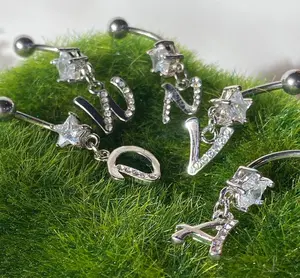 1pc Initial "Metro" Clear Gem Belly Ring Navel Pierced Naval Piercing Letter