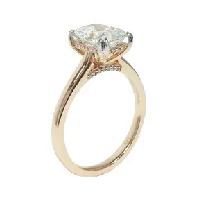 14K Rose Gold Elongated Cushion Lab Diamond Hidden Halo Diamond Bridge Engagement Ring