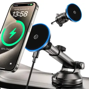 2-in-1 Magnetic Car Phone Holder & Fast Wireless Charger, Magnetic Charging Design, Car Phone Holder for iPhone 16 15 14 13 12 Pro Max Plus SE Mini, Car Interior Accessories