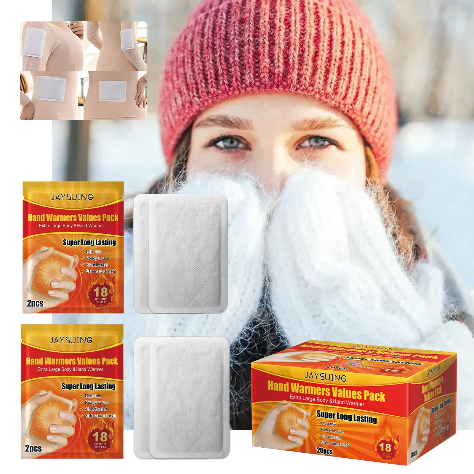 Large Air-Activated Hand Warmers - Odorless, Natural - Up to 18 Hours of Heat - 10 Pairs for Hands, Toes, Body