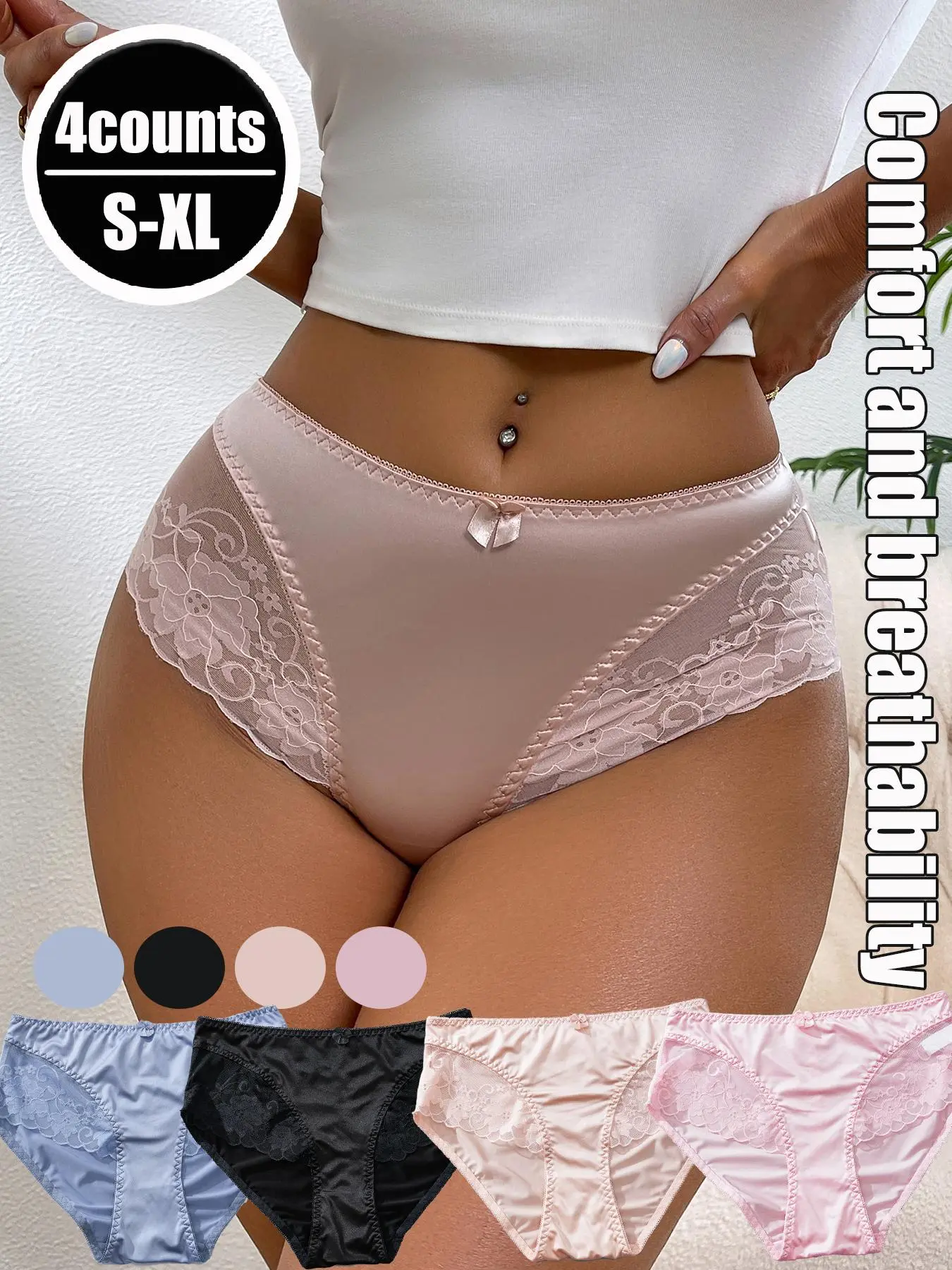 Women's Lace Trim Briefs, Soft Comfy Breathable Knitted Fitted Knicker for Daily Wear, Essential Underwear for All Seasons, Panties, Lingerie, Soft Fit Panty