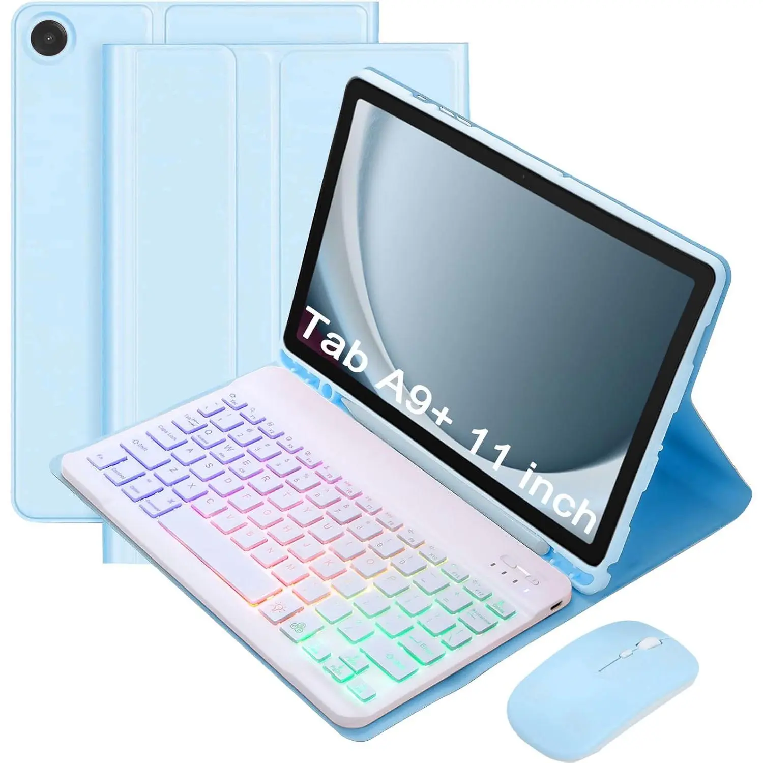 Keyboard Case for Samsung Galaxy Tab A9+/A9 Plus 11 Inch 2023 (SM-X210/X216/X218)  Detachable Color Backlit Bluetooth and Mouse Slim Lightweight Stand Cover with Pen Holder (Blue)