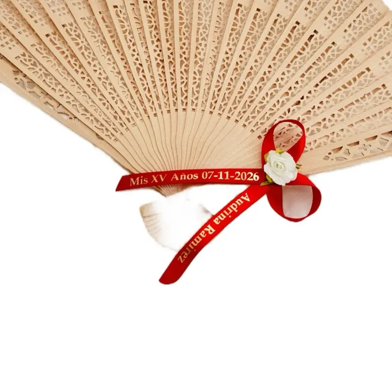 12pcs Handmade Personalized Wooden Hand Fans Set with Custom Ribbon-Lace Trim, Decorative Gift for Quinceañera XV Anos Celebration, Home & Festive Party Supplies
