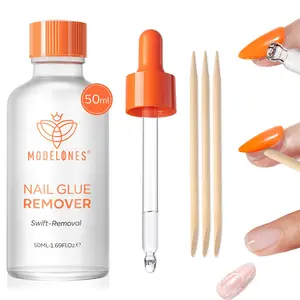 Modelones 50 ML Nail Glue Remover for Base Coat Press On Nails, Upgrade Clear Stick On Nails Remover for Acrylic Tips, Nail Polish Remover with Wood Stick