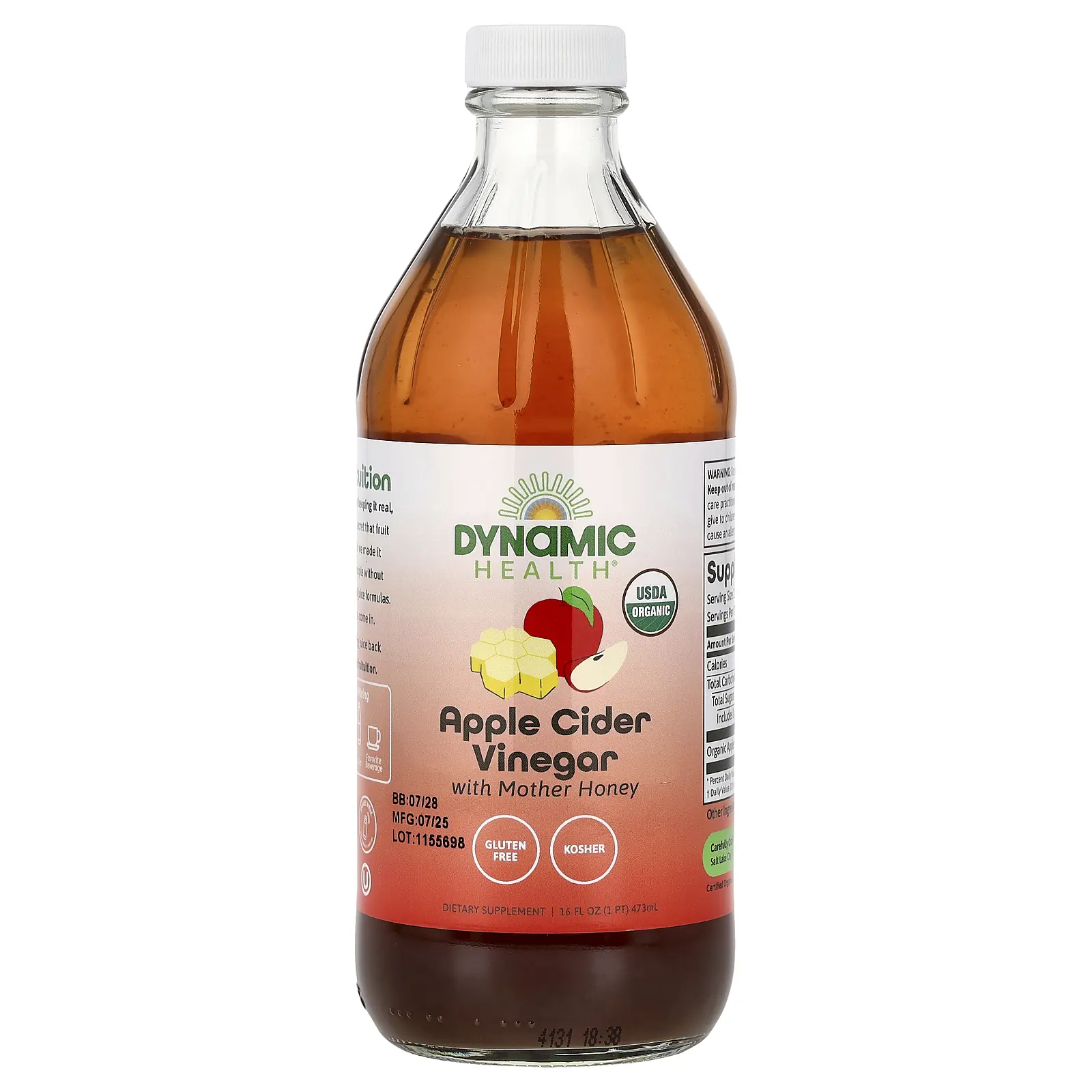Dynamic Health Apple Cider Vinegar with Mother Honey, 16 fl oz (473 ml)