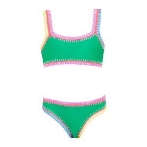sporty rainbow embroidered bikini | ireland green