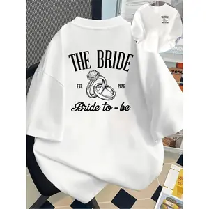 Womens Cotton Graphic Tee The Bride Bride To Be Ring Print Short Sleeve Crewneck Shirt For Bridal Shower Bachelorette Party Engagement Wedding Trip Gift