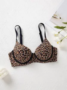 Women's Leopard Print Push-Up Bra – Underwire with Non-Removable Padding, Thin Adjustable Straps – Multi-Tone Leopard Patterns – Suitable for Daily/Date/Commute & More Scenarios Fit Underwear Womenswear